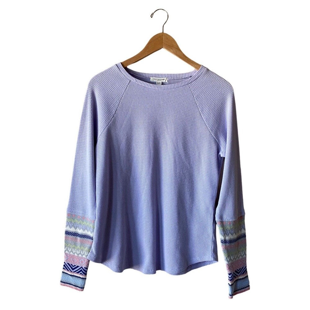 Beach Lunch Lounge Trace Waffle Knit Top Lilac Purple Knit Cuffs | Size Medium